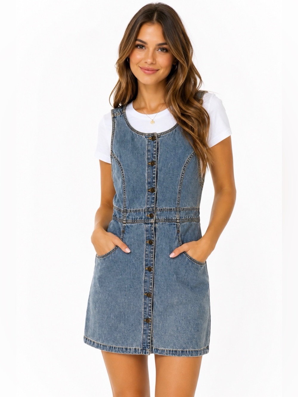 90’s vintage button down denim dress mini sleeveless size medium Y2K
